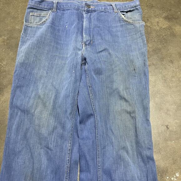 Vintage 70s Jean Team Blue Bell Bottom Flared Jeans 34x31 - Picture 2 of 6